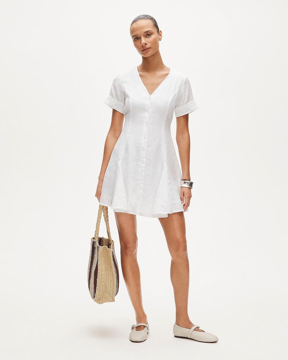 J.Crew Fleur Minimalist Casual Mini Dress 100% Linen White 18
